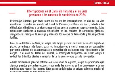 INTERRUPCIONES EN EL CANAL DE PANAMÁ Y EL DE SUEZ PRESIONAN A LAS CADENAS DE SUMINISTRO EN 2024